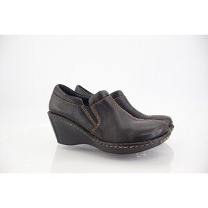 Born Women's Brenta Clog Size 8 Wedge Heel Slip On Shootie Black Leather Shoe